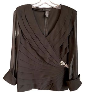 Cachet Zip Back with Sheer Sleeves & Jewell Embellishment Blouse Black Size 10